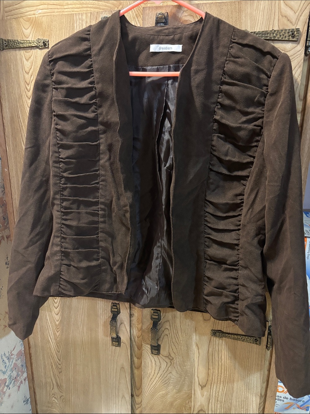 Brown faux suede open front blazer size L